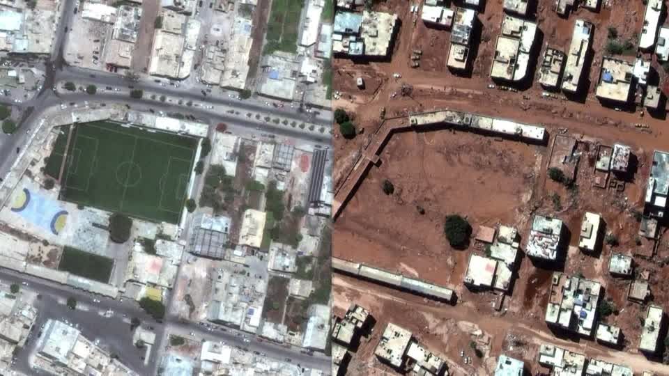 洪水前後のリビアの衛星写真を比較、被害の規模浮き彫りに（字幕・15日