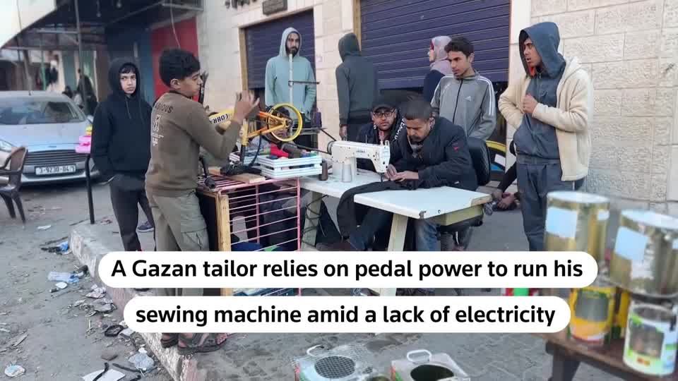Without electricity, Gaza tailor uses pedals for sewing machine | Reuters