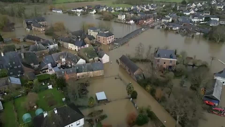 Drone views show floods in western France from storm Herminia | Reuters