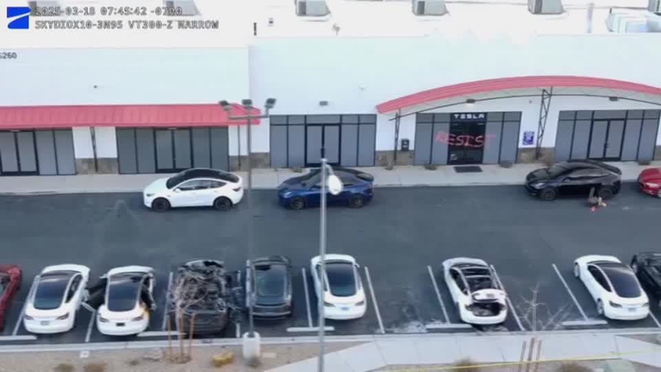 Drone video shows torched Teslas at vandalized Las Vegas facility | Reuters