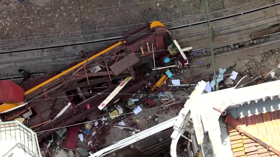Aerial footage shows mangled Lisbon funicular after deadly crash | Reuters