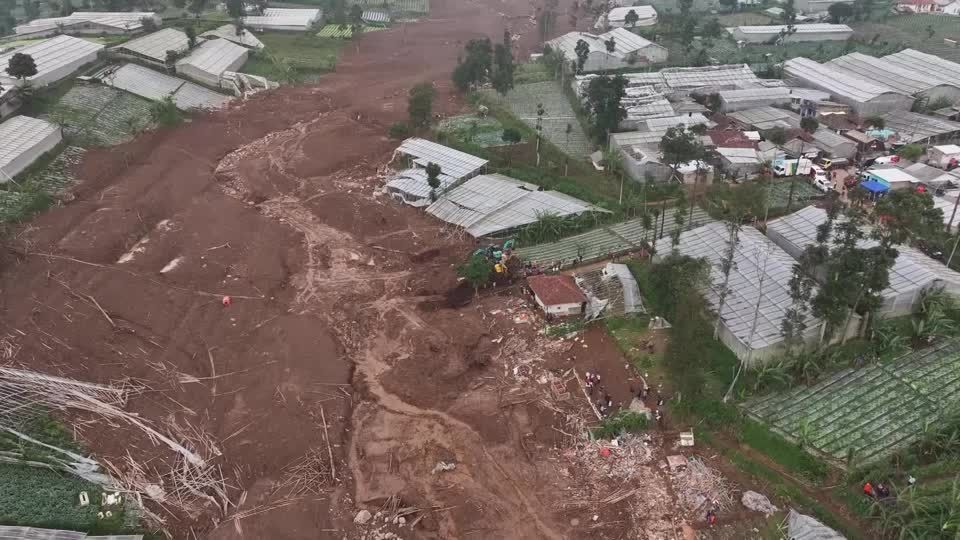 Drone footage shows aftermath of landslide in Indonesia's West Java ...